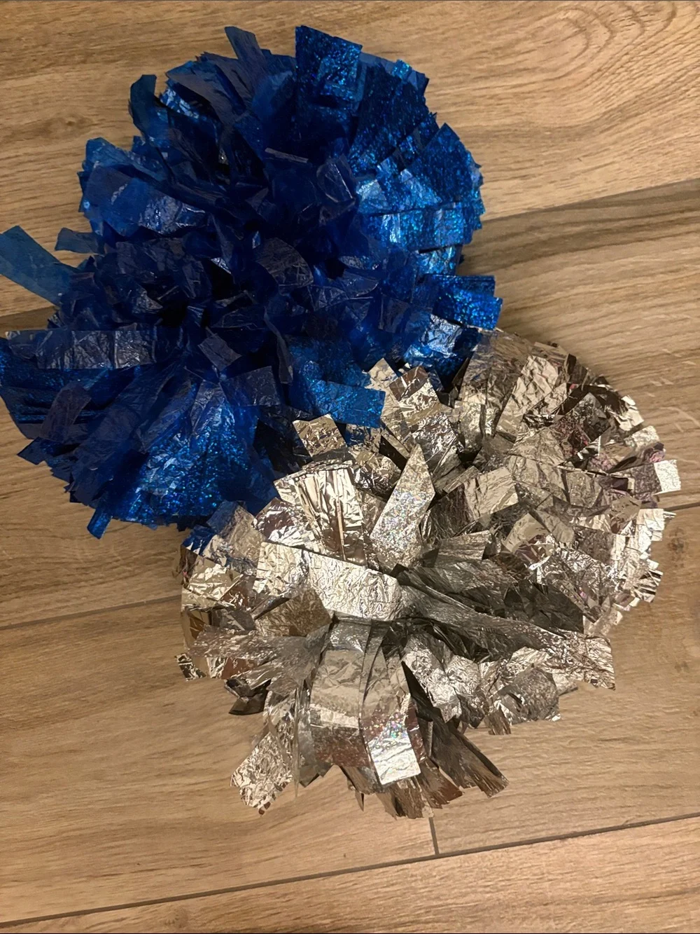 Metallic Silver and Royal Blue Party Pom Poms - Decorative Party Supplies